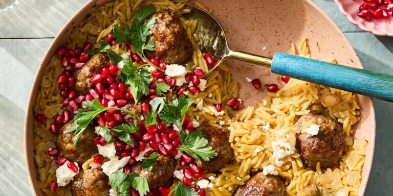Pan lamb meat balls with Orzo Pilaf recipe