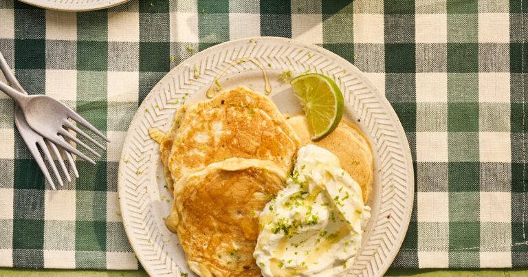 Grated apple brunch pancake with lime & brown sugar yogurt