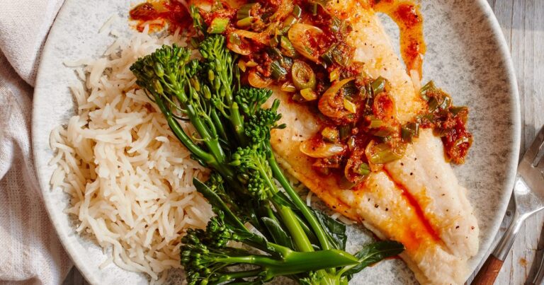 Basa fillet with garlic, spring onions and paprika butter