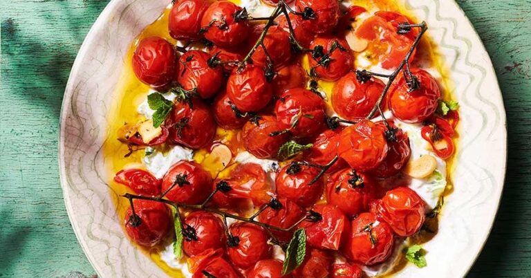 Confit chili tomatoes on tzatziki recipe