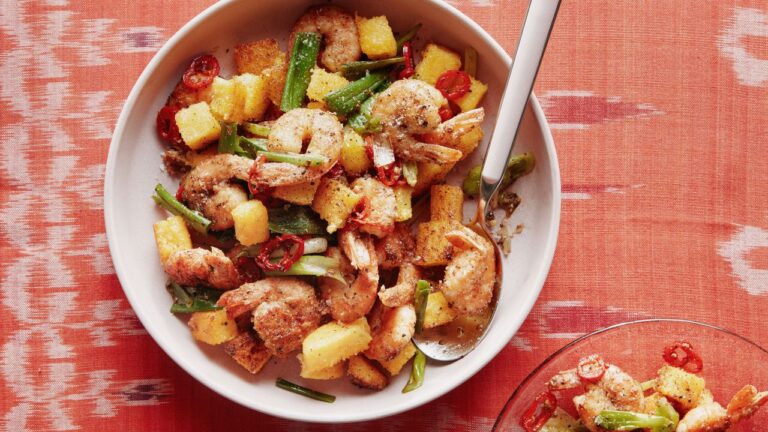 Salt-and-preper shrimp with crispy polenta recipe