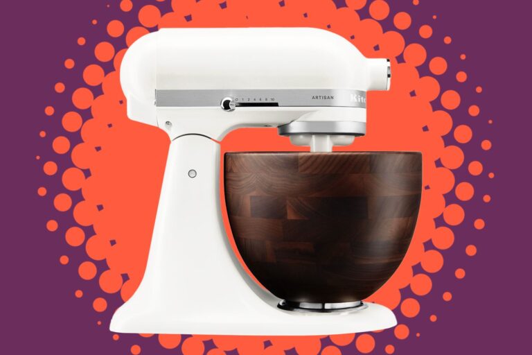 The new KitchenAid mixer mixes neutral tones with natural wood